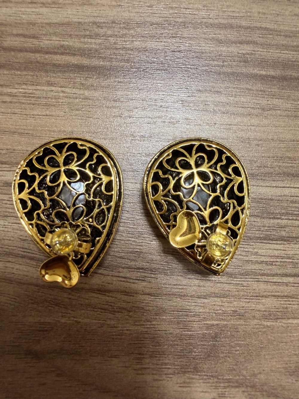 Sassy Jones Gold Teardrop Earrings with Purple, Green and Gold Stones - Picture 2 of 2